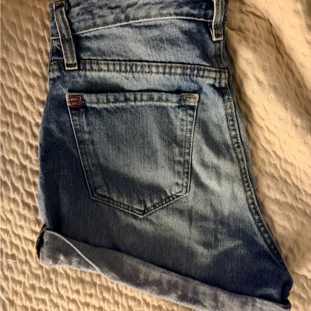 PAIGE Medium Blue Rolled Cuff Denim Shorts - Picture 7 of 7